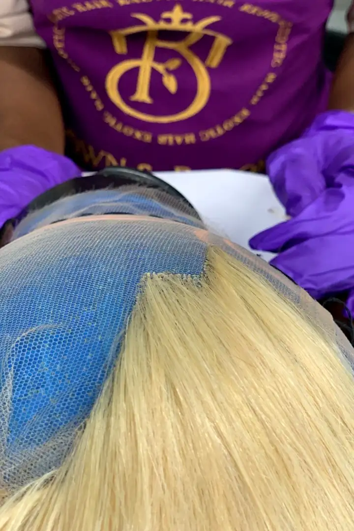 Hand-customising a lace frontal in the Crown & Bloom studio